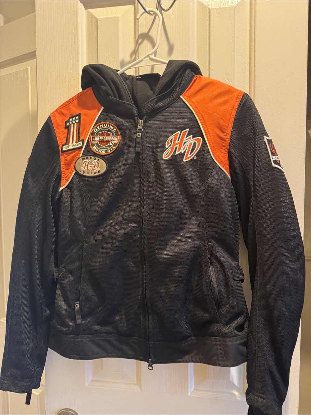 Harley-Davidson Women’s 2 piece Black Jacket with Orange Panels